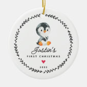 Baby's eerste kerstmis pinguïn keramische kerstbal keramisch ornament (Voorkant)
