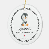 Baby's eerste kerstmis pinguïn keramische kerstbal keramisch ornament (Links)