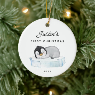 Baby's Eerste Kerstmis Pinguïn Keramische Kerstbal Keramisch Ornament