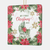 Baby's Eerste Kerstmis Poinsettia Aangepaste Foto Keramisch Ornament (Links)