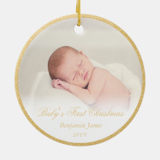 Baby's Eerste Kerstmis Religieuze Kerstmis Keramisch Ornament (Achterkant)