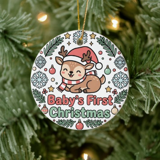 Baby's Eerste Kerstmis Rendier Ornament (Boom)