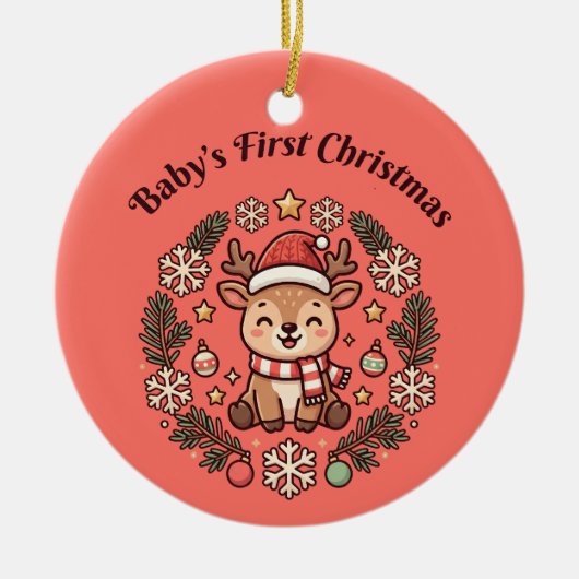 Baby's Eerste Kerstmis Rendier Ornament (Voorkant)