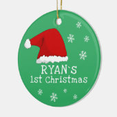 Baby's Eerste Kerstmis Rode Kerstman Hoed Sneeuwvl Keramisch Ornament (Links)