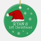 Baby's Eerste Kerstmis Rode Kerstman Hoed Sneeuwvl Keramisch Ornament (Achterkant)