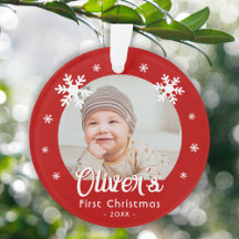 Baby's Eerste Kerstmis Rode Sneeuwvlokken Foto