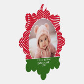 Baby's Eerste Kerstmis - Rode stippen Ornament Kaart (Rechts)