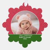 Baby's Eerste Kerstmis - Rode stippen Ornament Kaart (Voorkant)