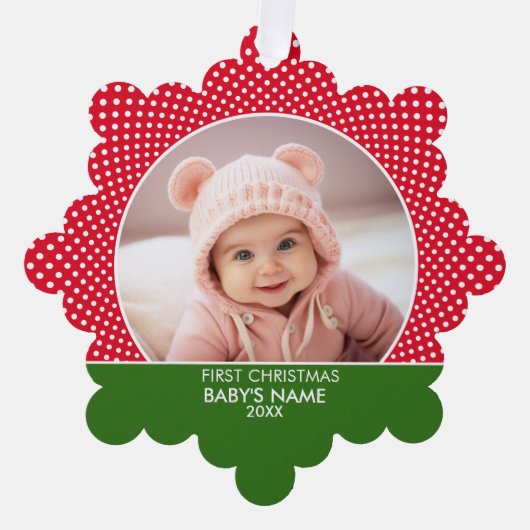 Baby's Eerste Kerstmis - Rode stippen Ornament Kaart (Voorkant)