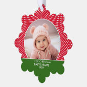 Baby's Eerste Kerstmis - Rode stippen Ornament Kaart (Links)