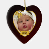 Baby's Eerste Kerstmis Rood Gold Heart Keramisch Ornament (Rechts)