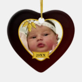 Baby's Eerste Kerstmis Rood Gold Heart Keramisch Ornament (Voorkant)