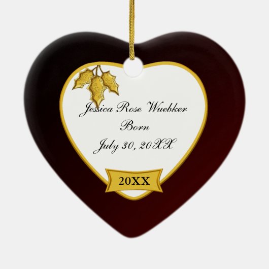 Baby's Eerste Kerstmis Rood Gold Heart Keramisch Ornament (Achterkant)