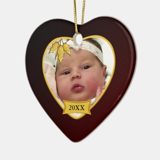 Baby's Eerste Kerstmis Rood Gold Heart Keramisch Ornament (Links)
