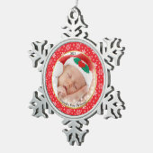 Baby's eerste Kerstmis Rood Witte Snowflakes Foto Tin Sneeuwvlok Ornament (Rechts)