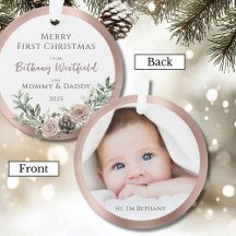 Baby's Eerste Kerstmis Rose Goud Foto Aandenken