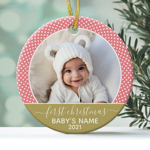 Baby's Eerste Kerstmis - Roze Gouden Stippen Metalen Ornament