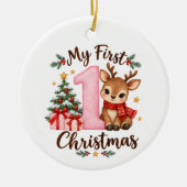 Baby's Eerste Kerstmis Roze Rendier Ornament (Voorkant)