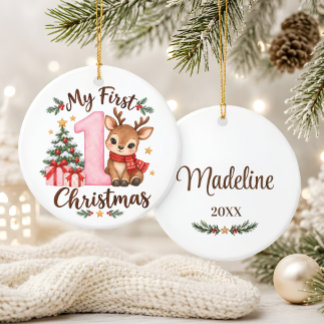 Baby's Eerste Kerstmis Roze Rendier Ornament
