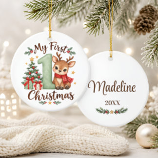 Baby's Eerste Kerstmis Salie Groene Rendier Keramisch Ornament
