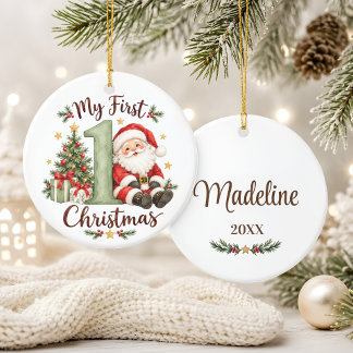 Baby's Eerste Kerstmis Saliegroene Kerstman Keramisch Ornament
