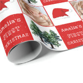 Baby's eerste Kerstmis Santa Hat Sneeuwboom Foto Cadeaupapier (Rol Hoek)