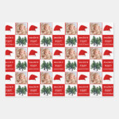 Baby's eerste Kerstmis Santa Hat Sneeuwboom Foto Inpakpapier Vel (Voorkant)