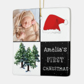 Baby's eerste Kerstmis Santa Hat Sneeuwboom Foto Keramisch Ornament (Links)