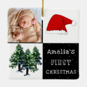 Baby's eerste Kerstmis Santa Hat Sneeuwboom Foto Keramisch Ornament (Achterkant)