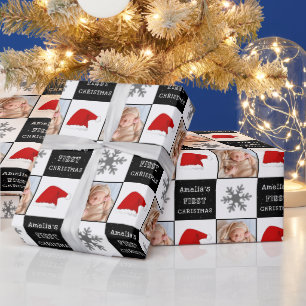 Baby's eerste Kerstmis Santa Hat Sneeuwvlok Foto Cadeaupapier