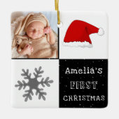 Baby's eerste Kerstmis Santa Hat Sneeuwvlok Foto Keramisch Ornament (Voorkant)
