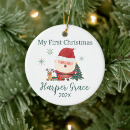 Baby's Eerste Kerstmis Santa Reindeer gepersonalis Keramisch Ornament