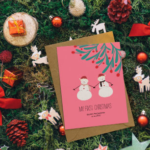 Baby's eerste kerstmis - schattig sneeuwmannenduo feestdagenkaart