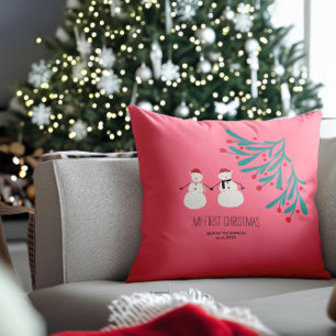 Baby's eerste kerstmis - schattig sneeuwmannenduo kussen