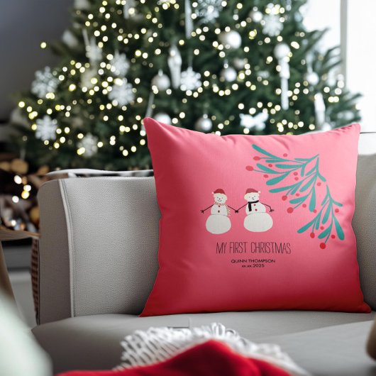 Baby's eerste kerstmis - schattig sneeuwmannenduo kussen