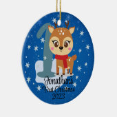 Baby's Eerste Kerstmis schattige rendieren moderne Keramisch Ornament (Rechts)