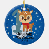 Baby's Eerste Kerstmis schattige rendieren moderne Keramisch Ornament (Achterkant)