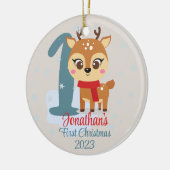 Baby's Eerste Kerstmis schattige rendieren moderne Keramisch Ornament (Links)