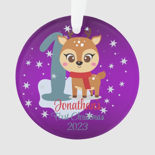 Baby's Eerste Kerstmis schattige rendieren moderne Ornament (voorkant)