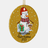 Baby's Eerste Kerstmis schattige sneeuwpop moderne Keramisch Ornament (Rechts)