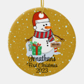 Baby's Eerste Kerstmis schattige sneeuwpop moderne Keramisch Ornament (Voorkant)