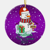 Baby's Eerste Kerstmis schattige sneeuwpop moderne Keramisch Ornament (Voorkant)