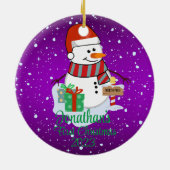 Baby's Eerste Kerstmis schattige sneeuwpop moderne Keramisch Ornament (Achterkant)