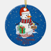 Baby's Eerste Kerstmis schattige sneeuwpop moderne Keramisch Ornament (Voorkant)