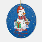 Baby's Eerste Kerstmis schattige sneeuwpop moderne Keramisch Ornament (Links)