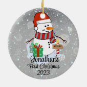 Baby's Eerste Kerstmis schattige sneeuwpop moderne Keramisch Ornament (Achterkant)