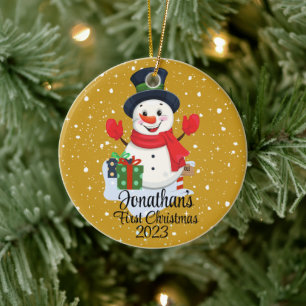 Baby's Eerste Kerstmis schattige sneeuwpop zwart p Keramisch Ornament