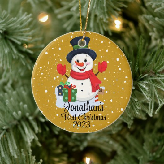 Baby's Eerste Kerstmis schattige sneeuwpop zwart p Keramisch Ornament (Boom)
