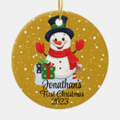 Baby's Eerste Kerstmis schattige sneeuwpop zwart p Keramisch Ornament (Voorkant)