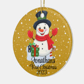 Baby's Eerste Kerstmis schattige sneeuwpop zwart p Keramisch Ornament (Links)